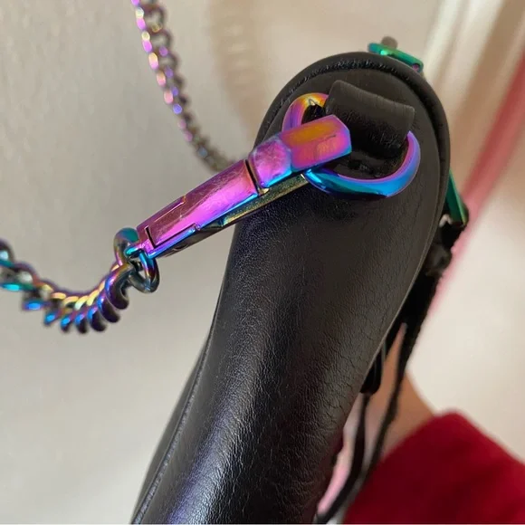 Rebecca Minkoff Black Leather Bag with Rainbow Oil Slick Hardware - Picture 9 of 14
